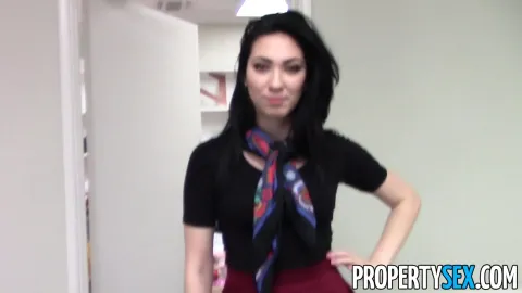 Horny brunette babe at the realtor office