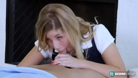 Schoolgirl performs oral and receives facial