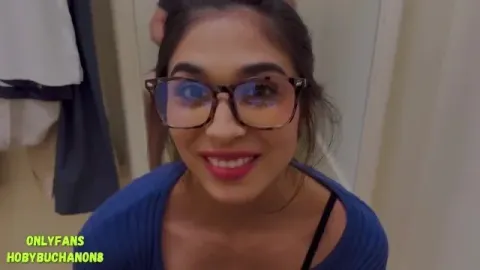 Beautiful College Latina Sucks Dick in Public Dressing Room with Facial