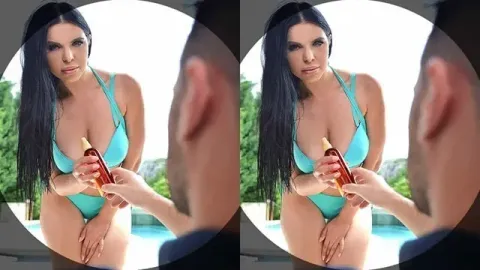 POV Scene With Curvy Brunette By The Pool