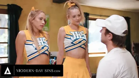 Teen Cheerleaders Kyler Quinn & Khloe Kapri Cum Swap Their Coach's Big