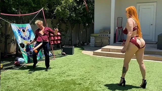 Big Ass Redhead Milf Plays Dick Ball with Step Son's Huge White Cock