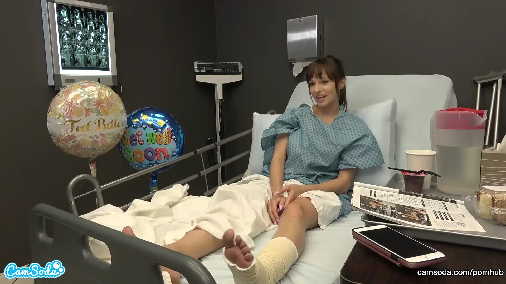Public Sex in Hospital Milf Flash, Bf Cums on Tits after Handjob