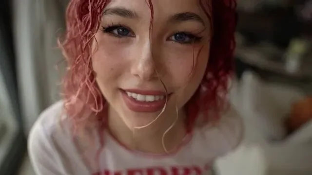 AN ASIAN WOMAN WITH HAIR RED AS FIRE&comma; 10 OUT OF 10&comma; AUTUMN&comma; WET PUSSY
