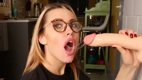 Blowjob of a Big Toy Dick. My Mouth Is Full of It Cum. Very Sloppy!