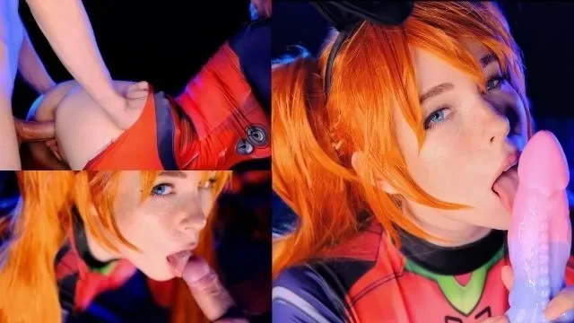 Hot Slut Asuka Langley. Sloppy Blowjob and Pussy Creampie