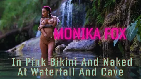 In Pink Bikini and Naked at Waterfall and Cave