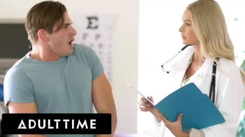 Naughty Doctor Emma Hix Sucks Her Patient's Cock after Catching Him Jerking Off!