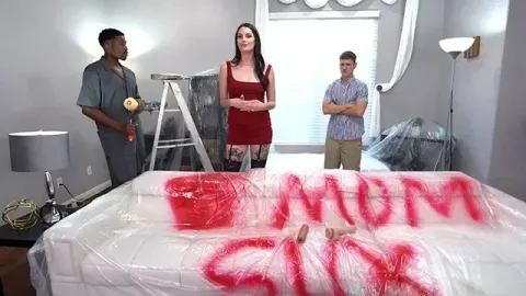 Painters with Big Black Cock Pound Horny Stepmom Aria Khaide in Front of Her ...