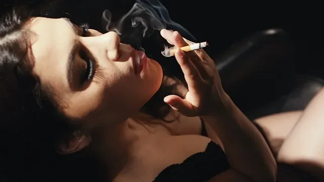 Valentina Nappi Smoking Cigarette - Sexy Italian Girl with Red Lipstick Prepa...