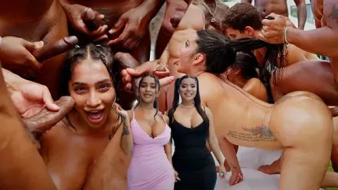 Outdoor Gangbang: 9 Guys Destroy 2 Sluts with Anal and Dvp